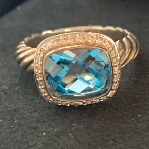 David Yurman Noblesse Blue Topaz Ring Diamonds 7